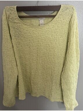 J. Jill Stretch Womens XL Lime Green Crinkle Popcorn Textured Long Sleeve Top